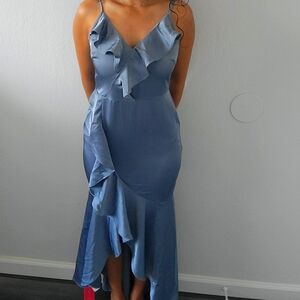 SHEIN Blue High Low Ruffle Dress